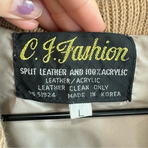 VTG 70's Womens Large Patchwork Crochet Jacket Camel Suede Leather Mobwife Tan - Picture 5 of 11